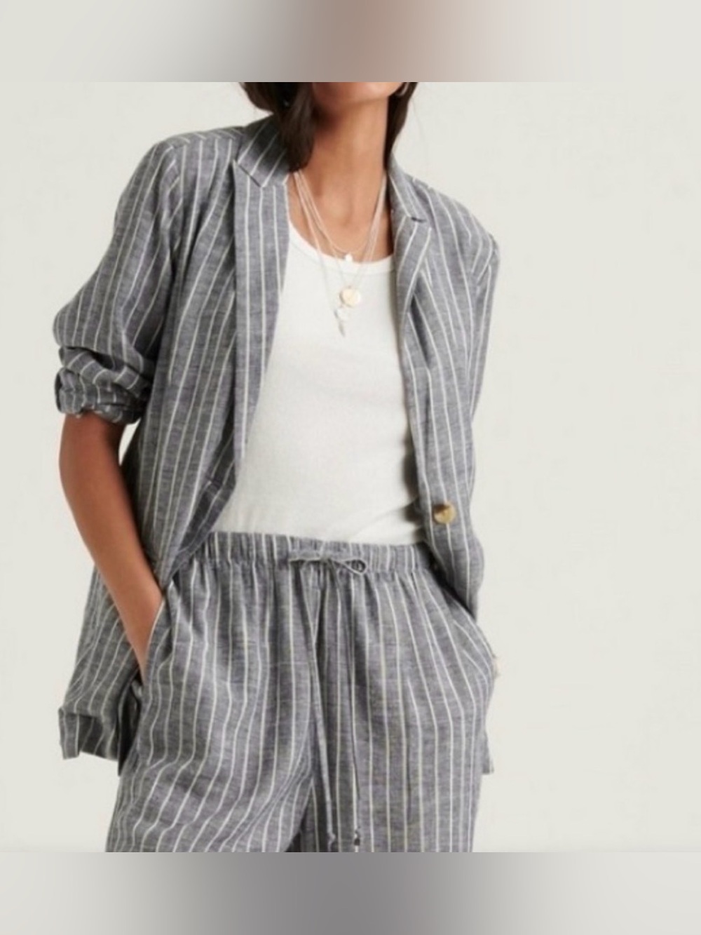 Lucky Brand Linen Striped Blazer Medium
